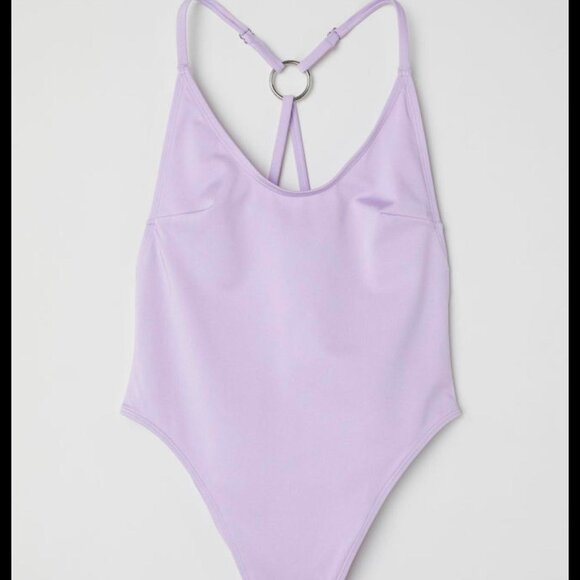 NWT H&M sz large lavender one piece high leg swimsuit - Picture 5 of 5